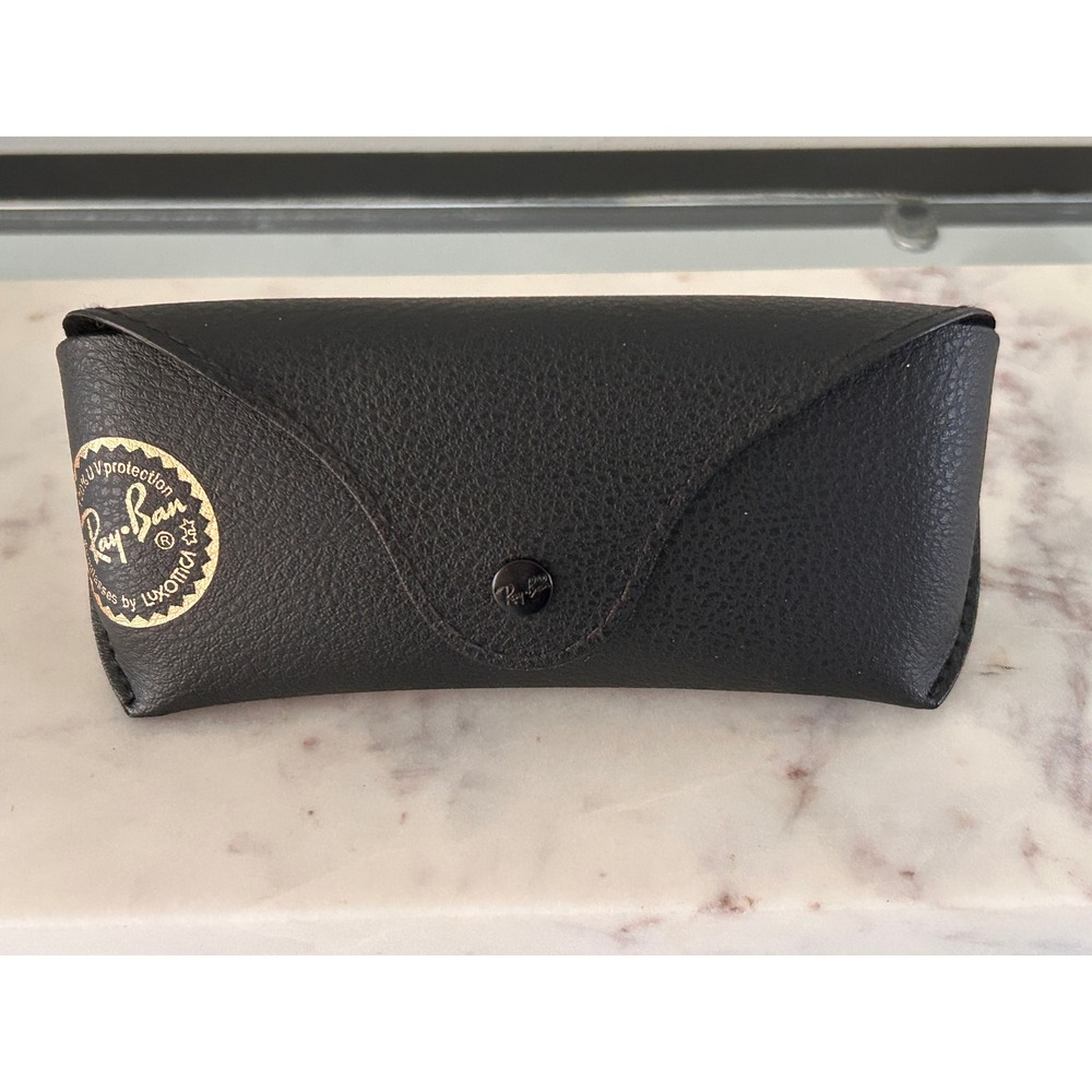 Ray-Ban Black Pebbled Leather Sunglasses Case Gold Seal Luxottica Snap Closure
